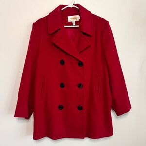 Vintage Talbots Petites 100% Wool Pea Coat - Red | Size 14